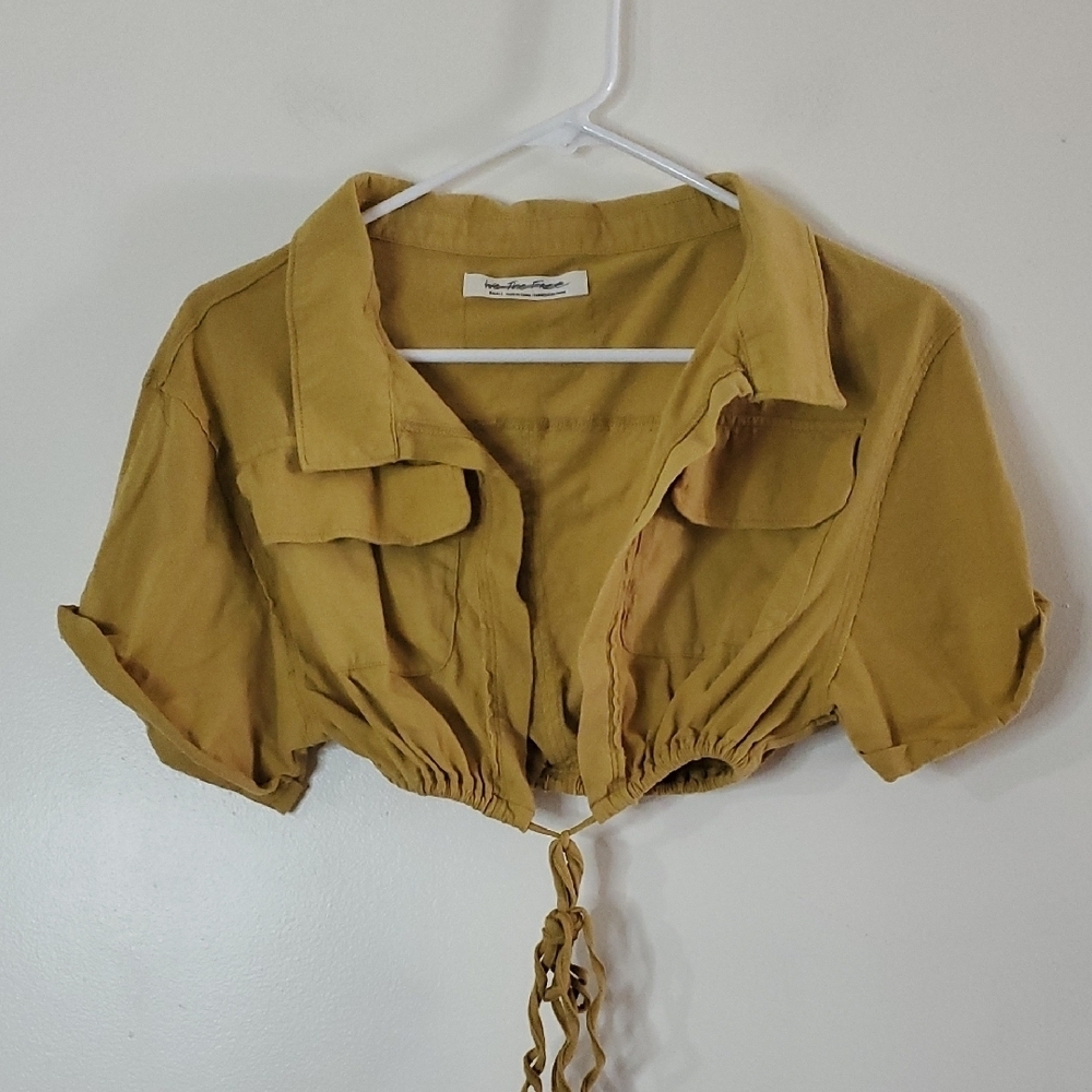 We The Free Joy Rider Crop Top Glistening Gold Size Small Cotton Chest Pockets